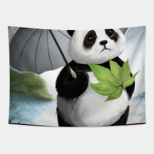 Panda with Leaf Umbrella Tapestry