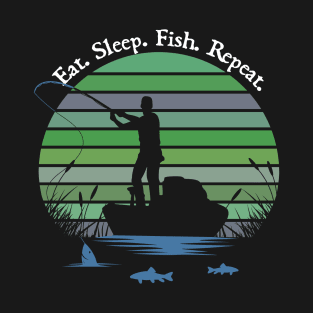 Father's Day Fishing Casting Silouette Eat Sleep Fish Repeat T-Shirt