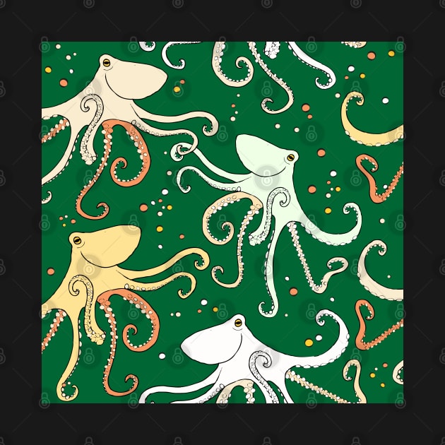 happy octopus on green by kobyakov