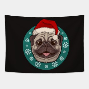 Cute Christmas Pug with Santa Hat Tapestry