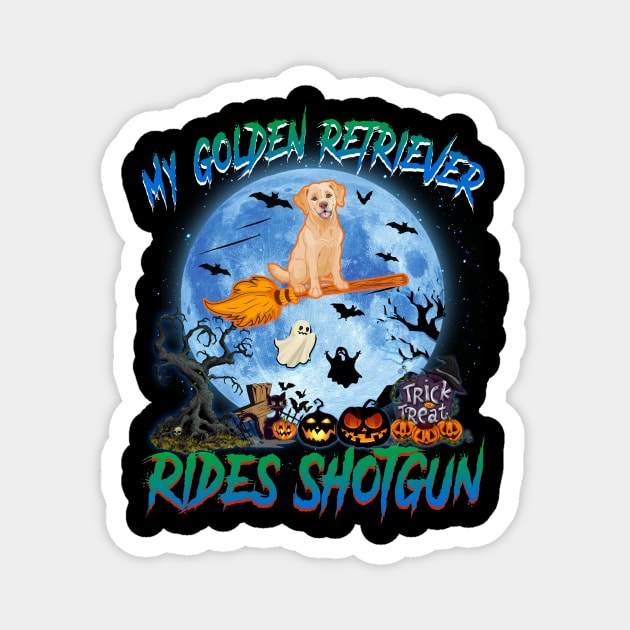 My Golden Retriever Rides Shotgun Witch Halloween Magnet by Chapmanx