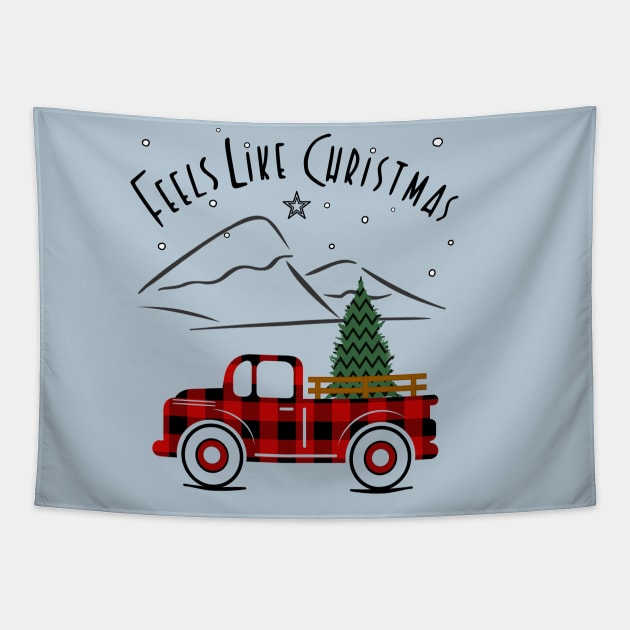 Feels Like Christmas, Red Plaid Pickup Truck Tapestry by Blended Designs