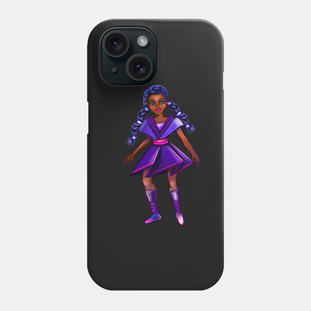 Black anime girl in purple from outer space 3 ! beautiful  black girl with Braided hair, blue eyes, Cherry pink lips and dark brown skin. Hair love ! Phone Case by Artonmytee