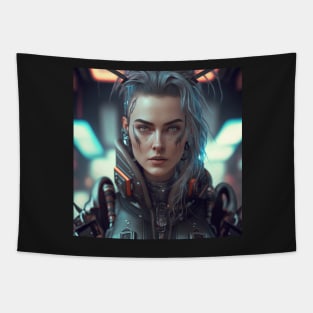 Cyberpunk Cybernetic White Haired Female Tapestry