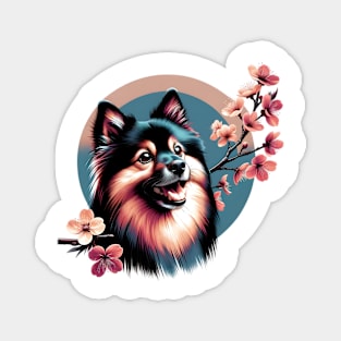 Joyful German Spitz with Spring Cherry Blossoms Magnet