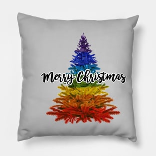 rainbow merry christmas tree Pillow