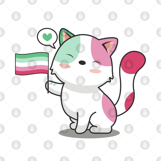 Cute Cat Holding Abrosexual Pride Flag by Luna Illustration