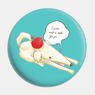 Borzoi Dog Put an Apple on Head Pin