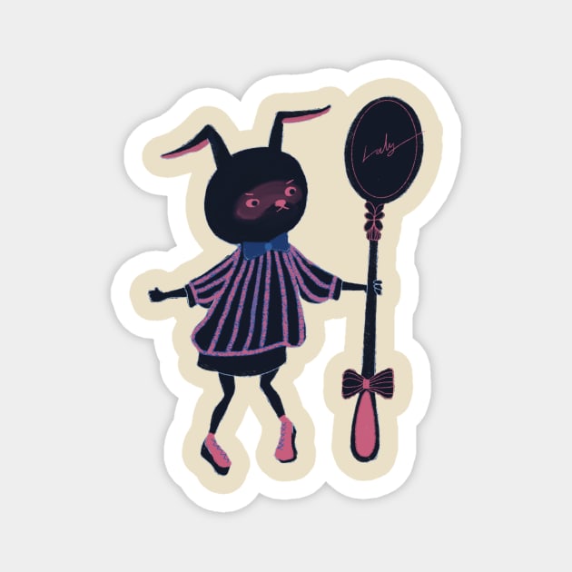 Black rabbit holding spoon Magnet by Mylaly