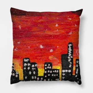 Beautiful Orange and Black Cityscape Art Pillow