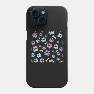 Pastel Puppy Paw Prints and Bones Black Pattern Phone Case