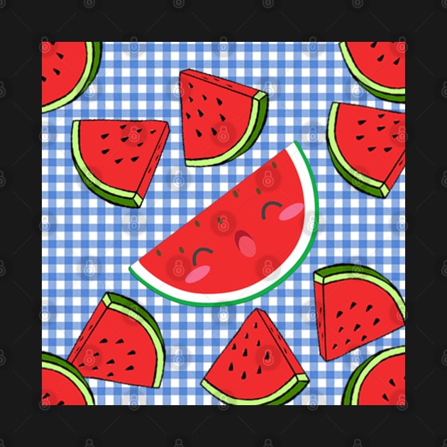 Watermelon on Blue Checks Summer Fruit Fun Graphic Art Gift by tamdevo1