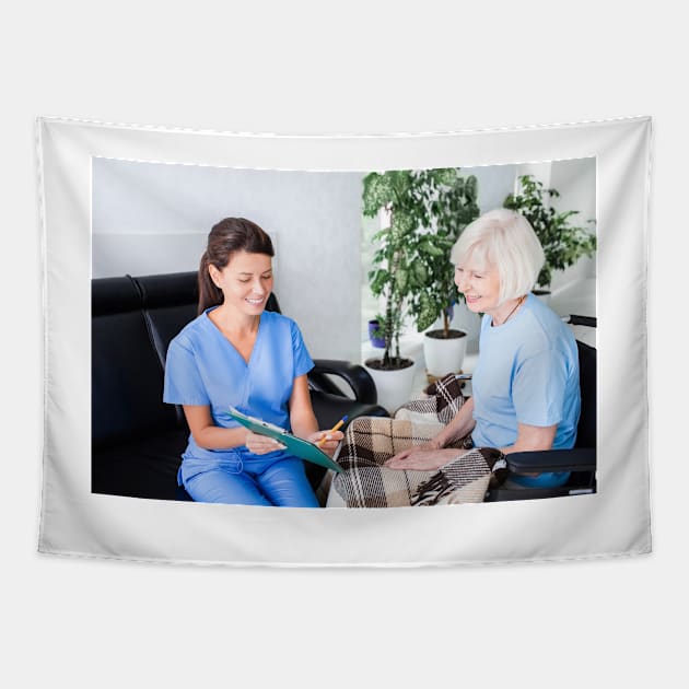 Nurse caring for senior woman (F034/9359) Tapestry by SciencePhoto
