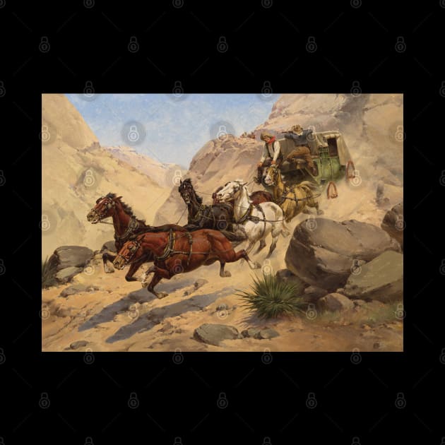Stagecoach Under Attack - Vintage Western American Art by Click Here For More