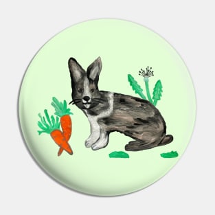 Rabbit with Carrots and Dandelions Painting Pin