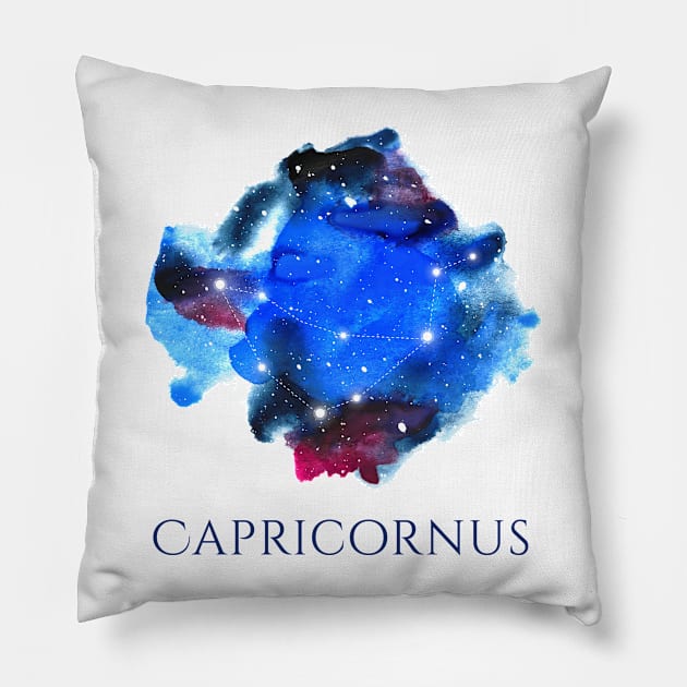 Capricornus Zodiac Sign - Watercolor Star Constellation Pillow by marufemia