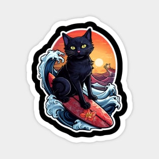 Black Cat Surfer Magnet