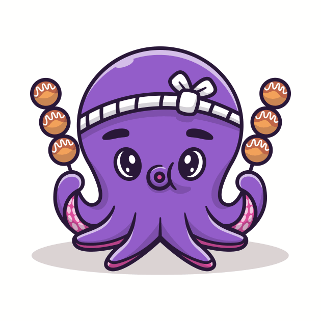 Cute Octopus With Takoyaki Cartoon Vector Icon Illustration by Catalyst Labs