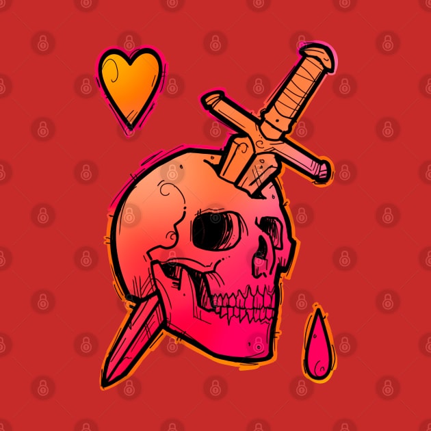 Pink and orange skull with dagger by weilertsen