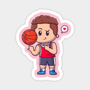 Cute Boy Playing Basket Cartoon Magnet