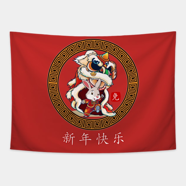 2023 Year Of The Rabbit - Chinese New Year Lion Dance Zodiac Tapestry by Jhon Towel