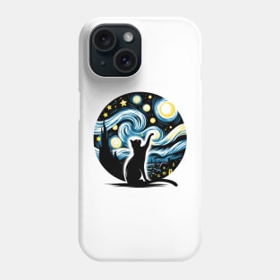 Starry Night Sky Black Cat Silhouette, Van Gogh, Artistic Phone Case