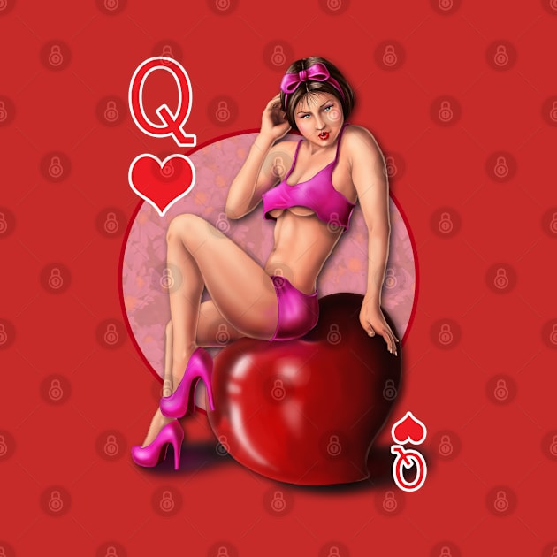 Queen of Hearts Pin Up Game Card by Jay Diloy