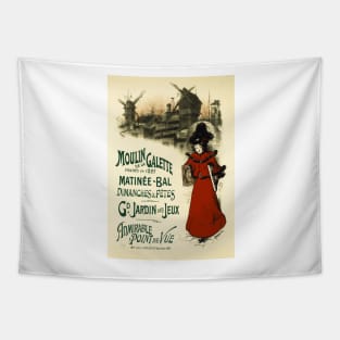 Moulin de la Gallette Matinee Bal French Advert by Vintage Poster Artist Auguste Roedel Tapestry