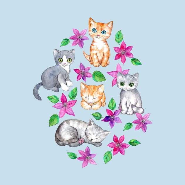 Kittens and Clematis - blue by micklyn