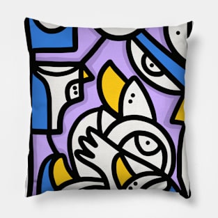 Graffiti Birds in Purple and Yellow Pillow