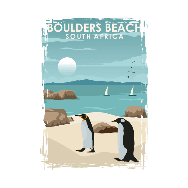 Boulders Beach South Africa Penguin Beach Poster Art Print by jornvanhezik