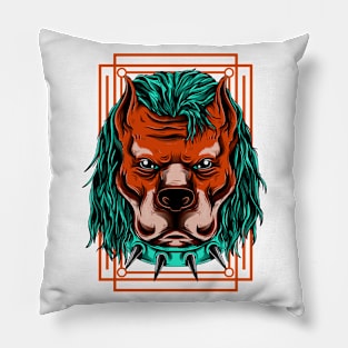 Mad Dog Bull Punk Brown Blue Pillow