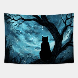 Black Cat at Night Tapestry