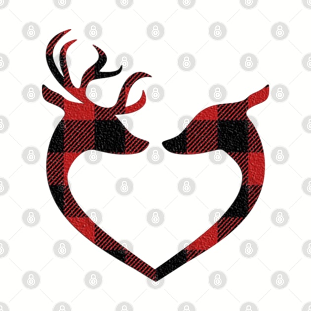 Red Plaid Deer Buck and Doe Heart Winter Gifts: Pillows, Bedding, Mugs & More! by tamdevo1