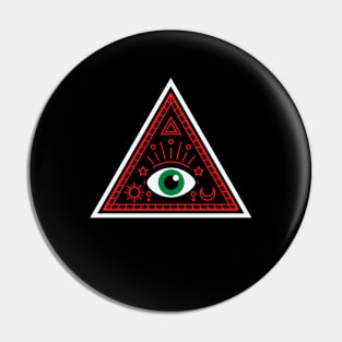 All Seeing eye - red and black with green eye Pin