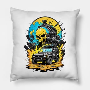 Apocalyptic cyberpunk truck feral skull futuristic poster design Pillow