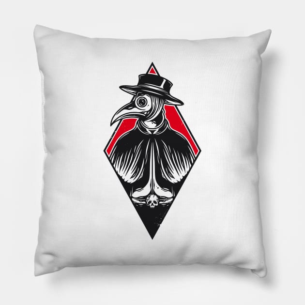 Plague Doctor Blackwork Tattoo Art Pillow by Alundrart