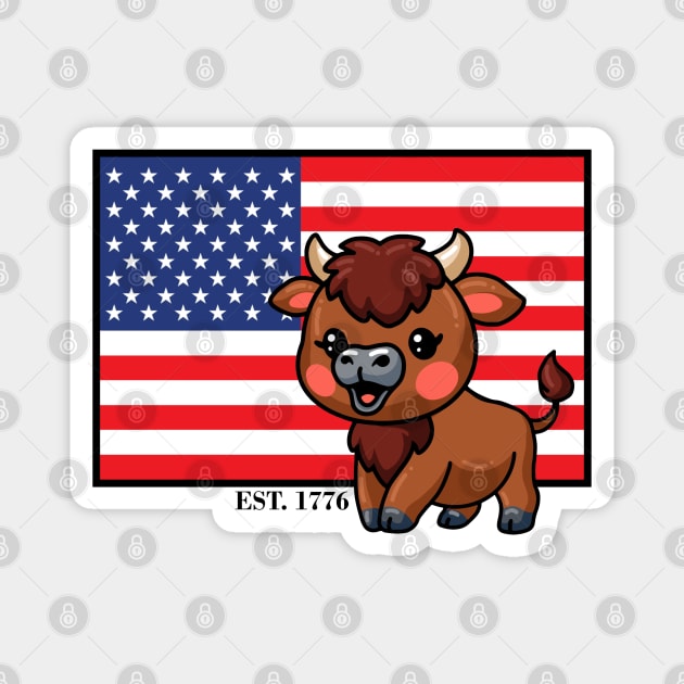 USA Flag with Bison EST 1776 Magnet by HolidayBug