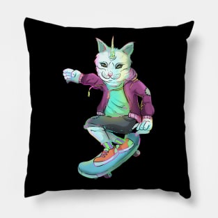 Badass Skateboarding Cat Unicorn Pillow