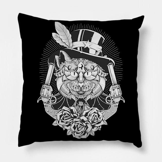 Cat Guns And Roses Pillow by GODZILLARGE