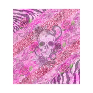 Pink skull rose zebra design T-Shirt