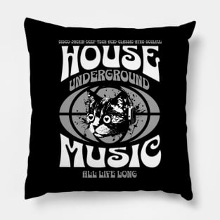 HOUSE MUSIC  - Underground Cat (white/grey) Pillow