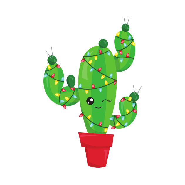 Christmas Cactus, Christmas Lights, Cute Cactus by Jelena Dunčević