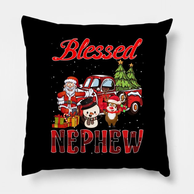 Blessed Nephew Red Plaid Christmas Pillow by intelus