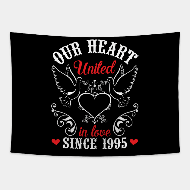 Husband Wife Our Heart United In Love Since 1995 Happy Wedding Married 25 Years Anniversary Tapestry by joandraelliot