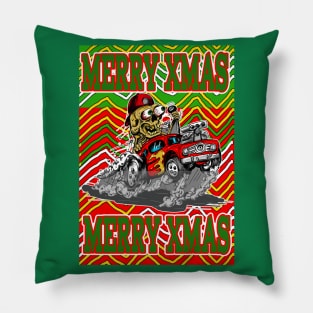 Merry Xmas Hot Rod Driver  Ugly Christmas Sweater in Bad Taste Pillow