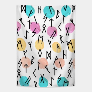 Runes & Colorful Paint Dots Pattern Tapestry