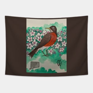 Connecticut state bird and flower, the robin and mountain laurel Tapestry