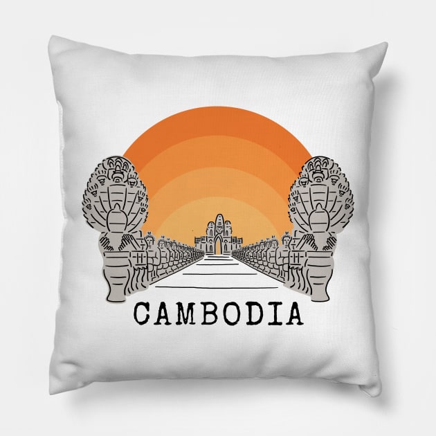 Angkor Thom Majesty: Cambodia's Ancient Wonder -- SunRise Edition Pillow by CuteBotss