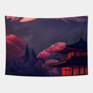 Red Japanese Mountain Tapestry